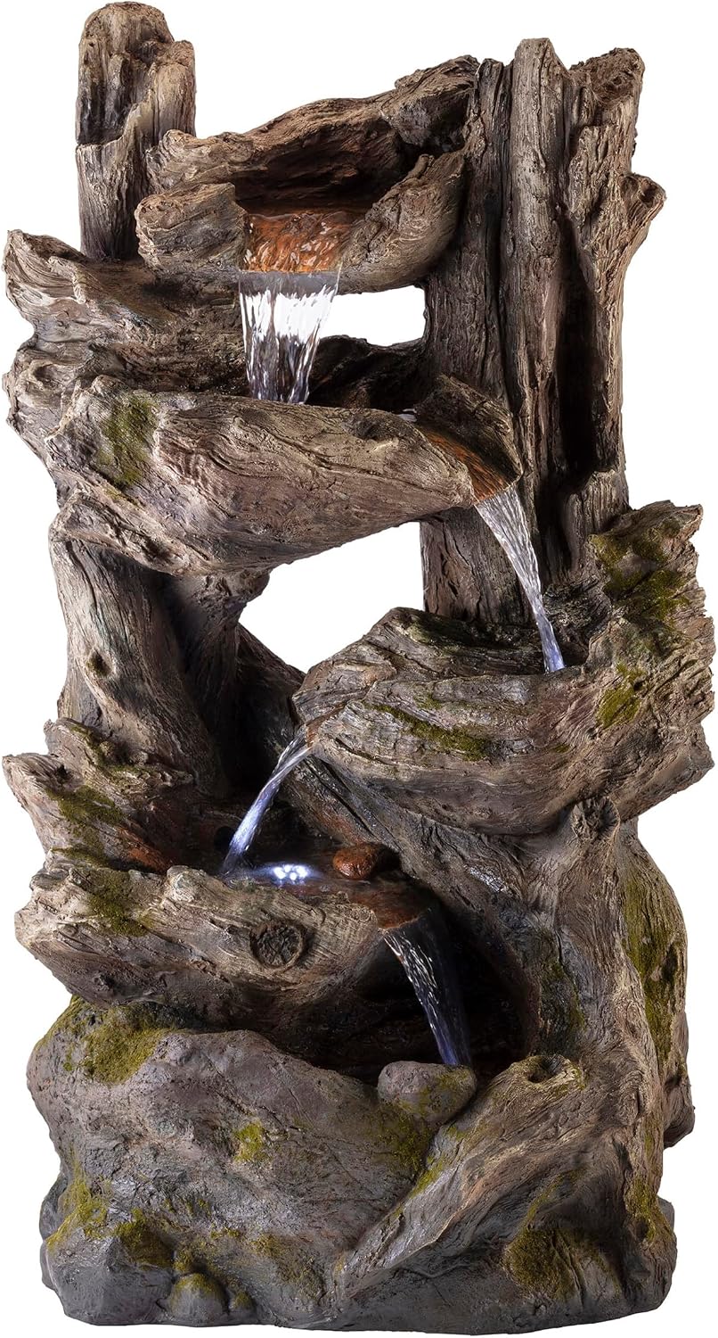 Alpine Corporation WIN794 Outdoor 5 Tier Rainforest Waterfall Fountain with LED Lights, 39' Tall, Brown