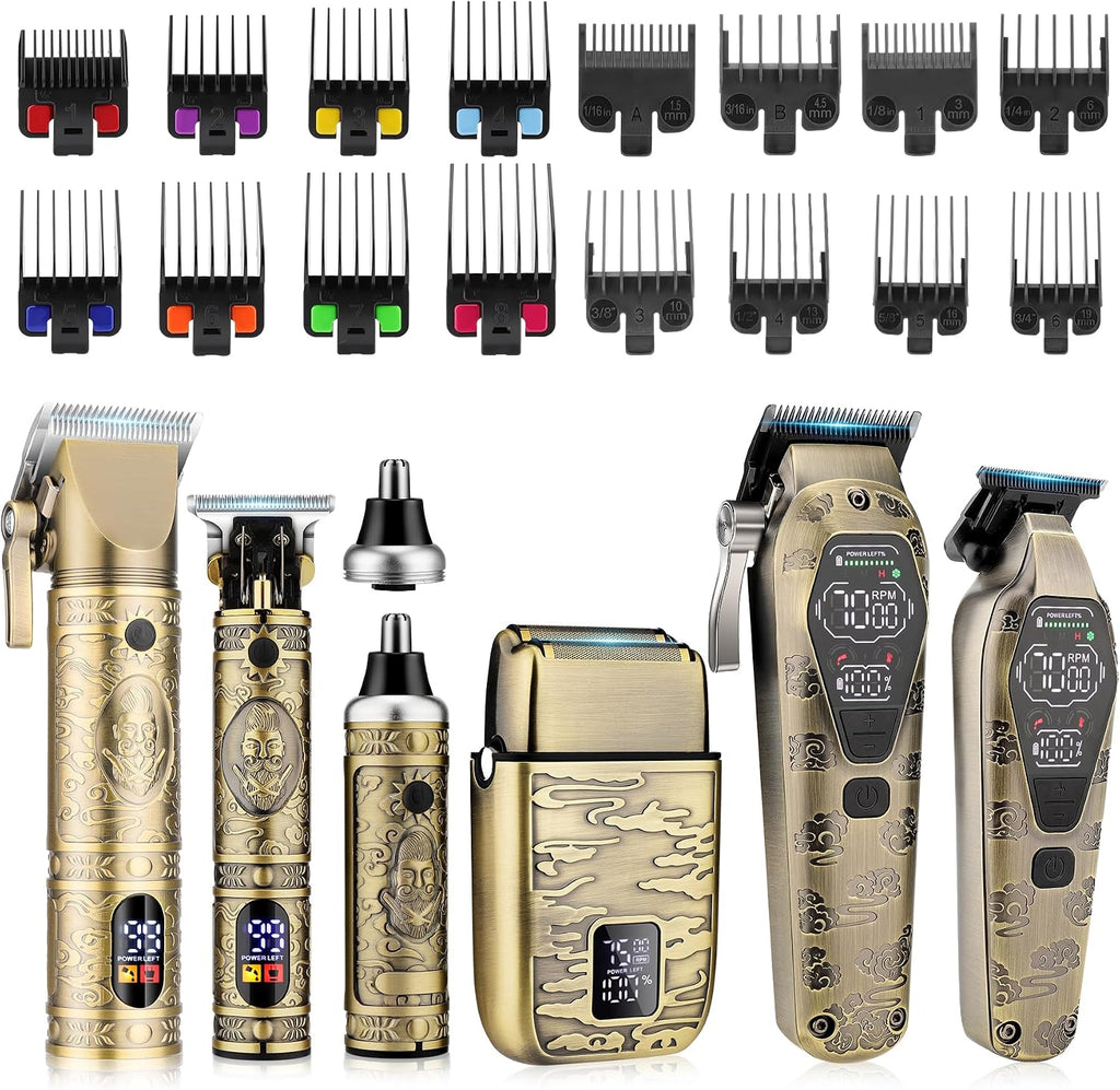 Qreeyx Professional Cordless Barber Clippers for Men - Hair Clippers Zero Gap T-Blade Trimmer Electric Foil Shaver and Nose Hair Trimmer Set, Hair Cutting Grooming Kit Ideal Gift for Men
