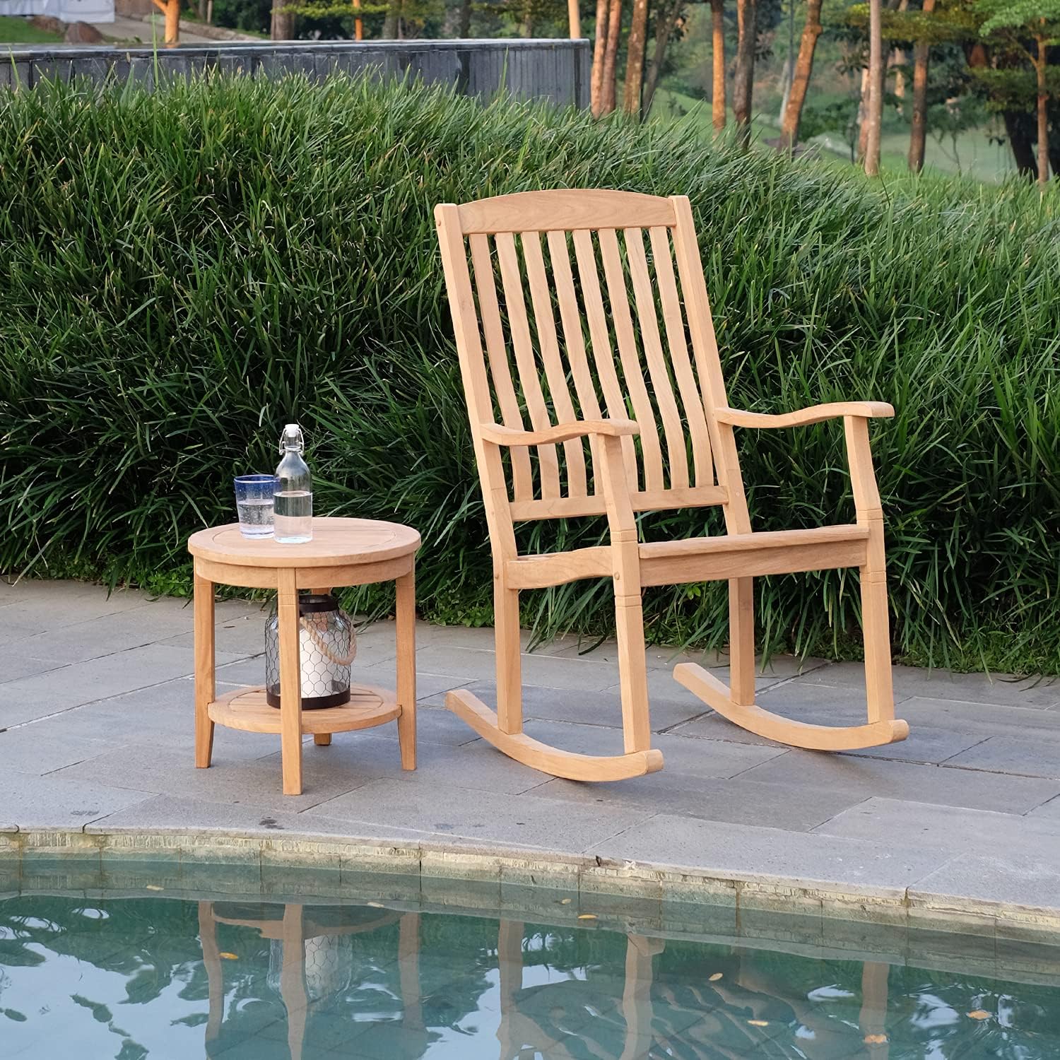 Cambridge Casual Arie Wood Patio Side Table, Plantation Teak, 24 Inch/Natural Teak