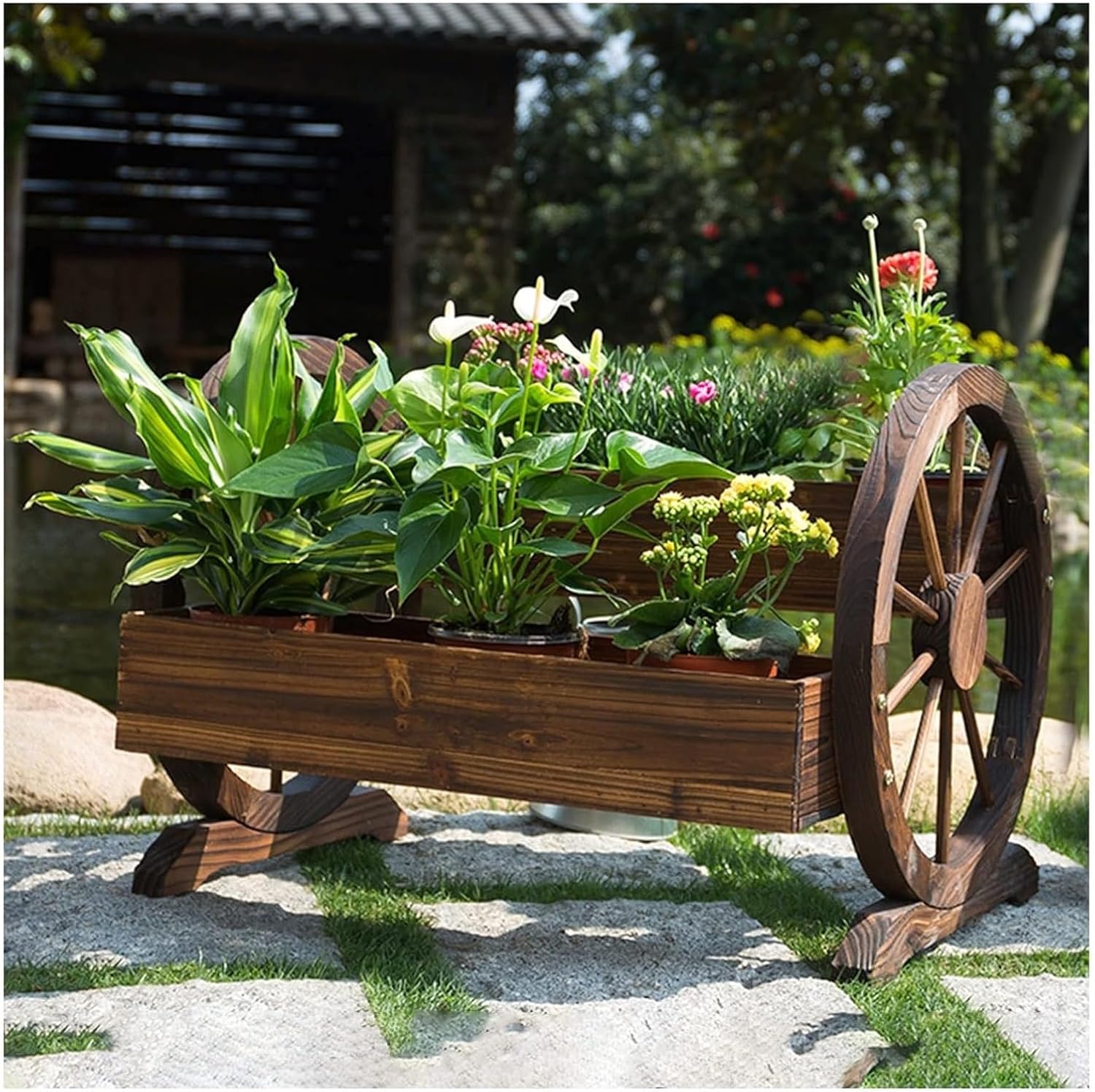 Potting Bench Table,Garden Potting Table, Outdoor Garden Potting Table Potting Garden Car Double-Deck Garden Work Bench Multifunction Storage Flower Plant DIY Workstation for Patio Backyard and Porch