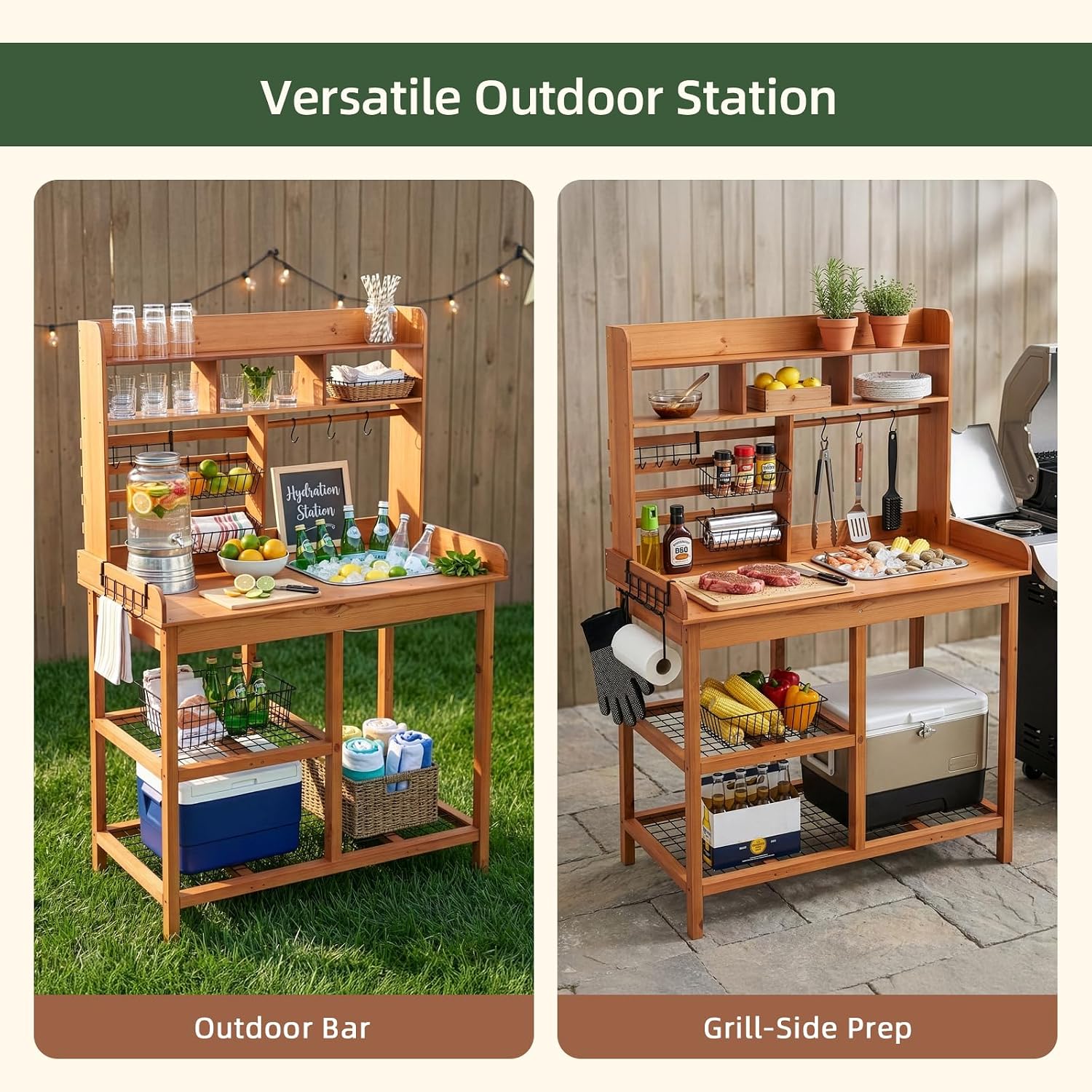 OOOK Potting Bench, Nordic Scots Pine Potting Table, Removable Sink, Workstation for Outside Patio Lawn, Wooden Garden Work Station