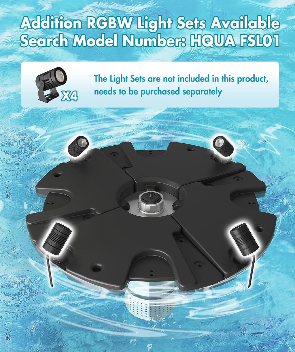 HQUA-FS01 110V, 1/2HP, OD(φ) 32' Large Pond Floating Fountain with 13000 GPH Fountain Pump, 100' Power Cord, Two Spray Patterns 32'×12' and 18'×6'