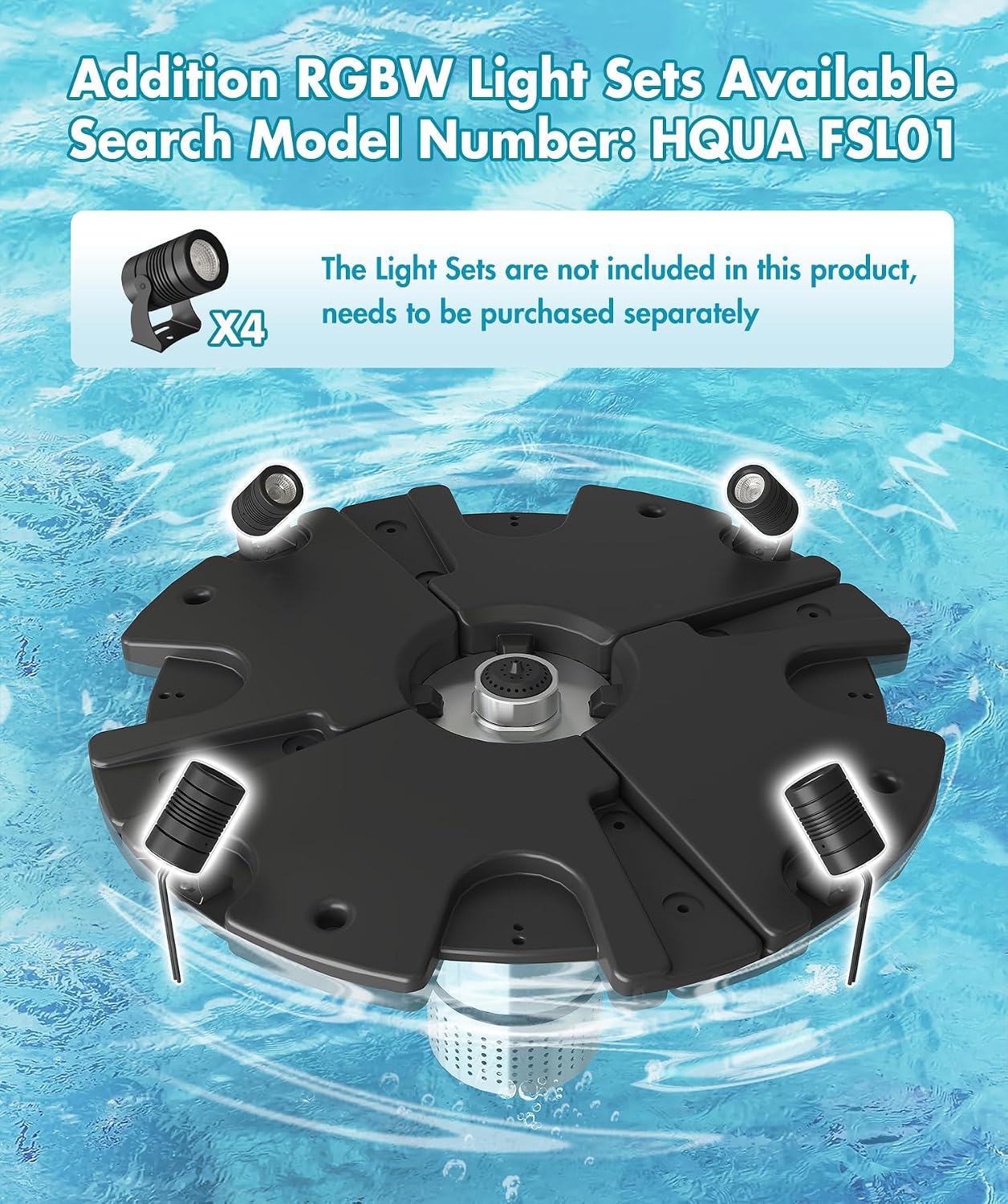 HQUA-FS01 110V, 1/2HP, OD(φ) 32' Large Pond Floating Fountain with 13000 GPH Fountain Pump, 100' Power Cord, Two Spray Patterns 32'×12' and 18'×6'