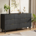 CARPETNAL Fluted 7 Drawer Dresser for Bedroom, 55' Wide Wooden Chest of Drawers with Rounded Corners, Gold Handles, Modern Storage Organizer for Bedroom, Hallway(Black)
