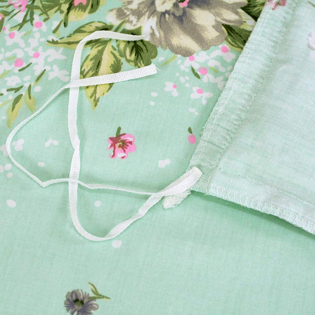 FADFAY Shabby Green Floral Bedding 100% Cotton Princess Lace Ruffle Girls Duvet Cover Set with Bedskirt, 4Pcs, King Size