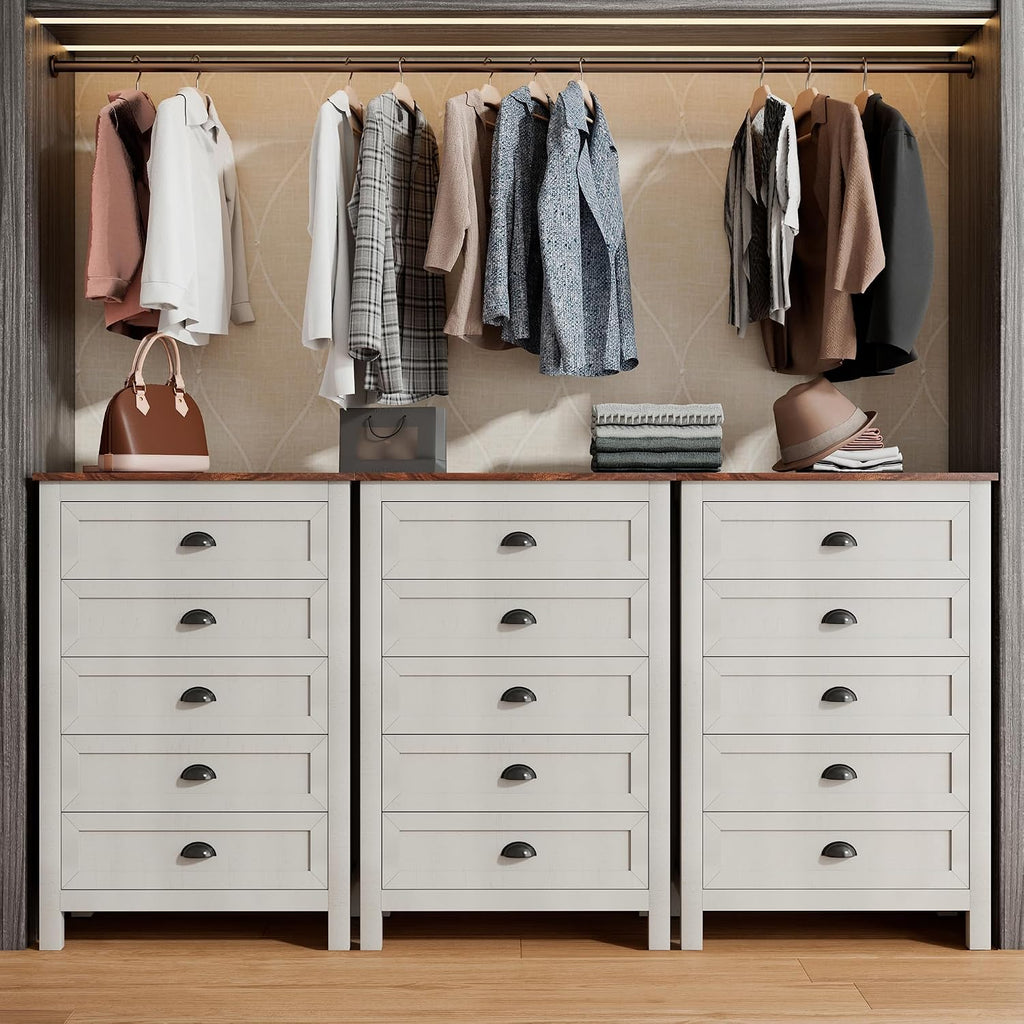 Wananlanen® Farmhouse Dresser for Bedroom, Antique Double Dresser & Chest of Drawer with Vintage Handle and Storage, Wooden Tall Rustic Organizer for Bedroom
