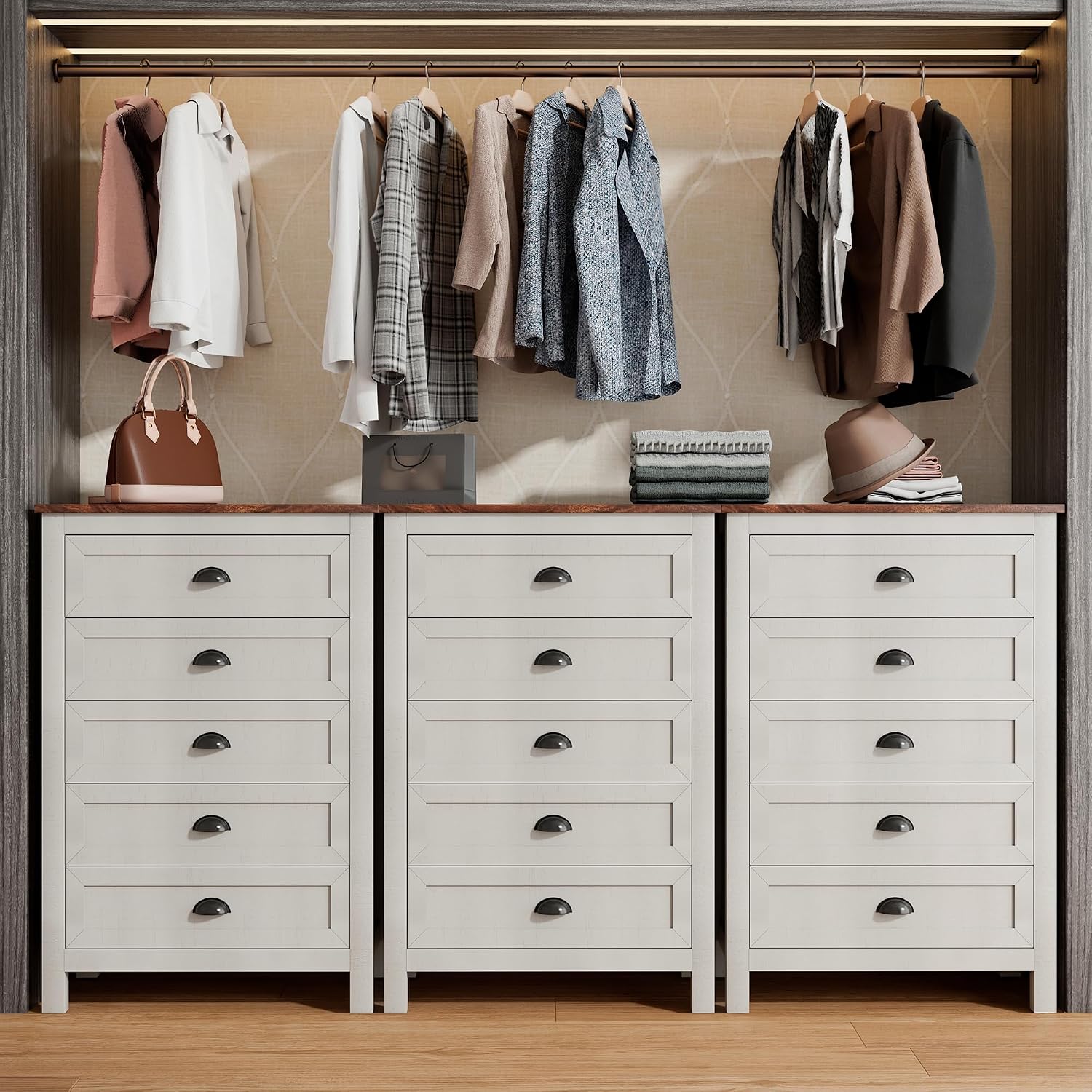 Wananlanen® Farmhouse Dresser for Bedroom, Antique Double Dresser & Chest of Drawer with Vintage Handle and Storage, Wooden Tall Rustic Organizer for Bedroom