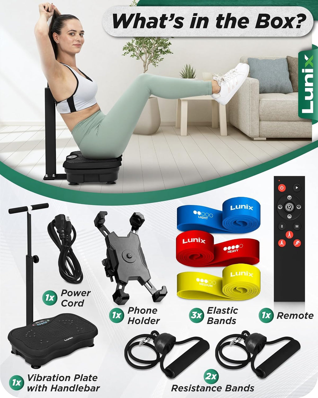 Lunix LX18 Vibration Plate Exercise Machine with Handles & Magnetic Acupoints, Power Platform for Lymphatic Drainage, Full Body Workout Home Fitness Equipment with Phone Holder