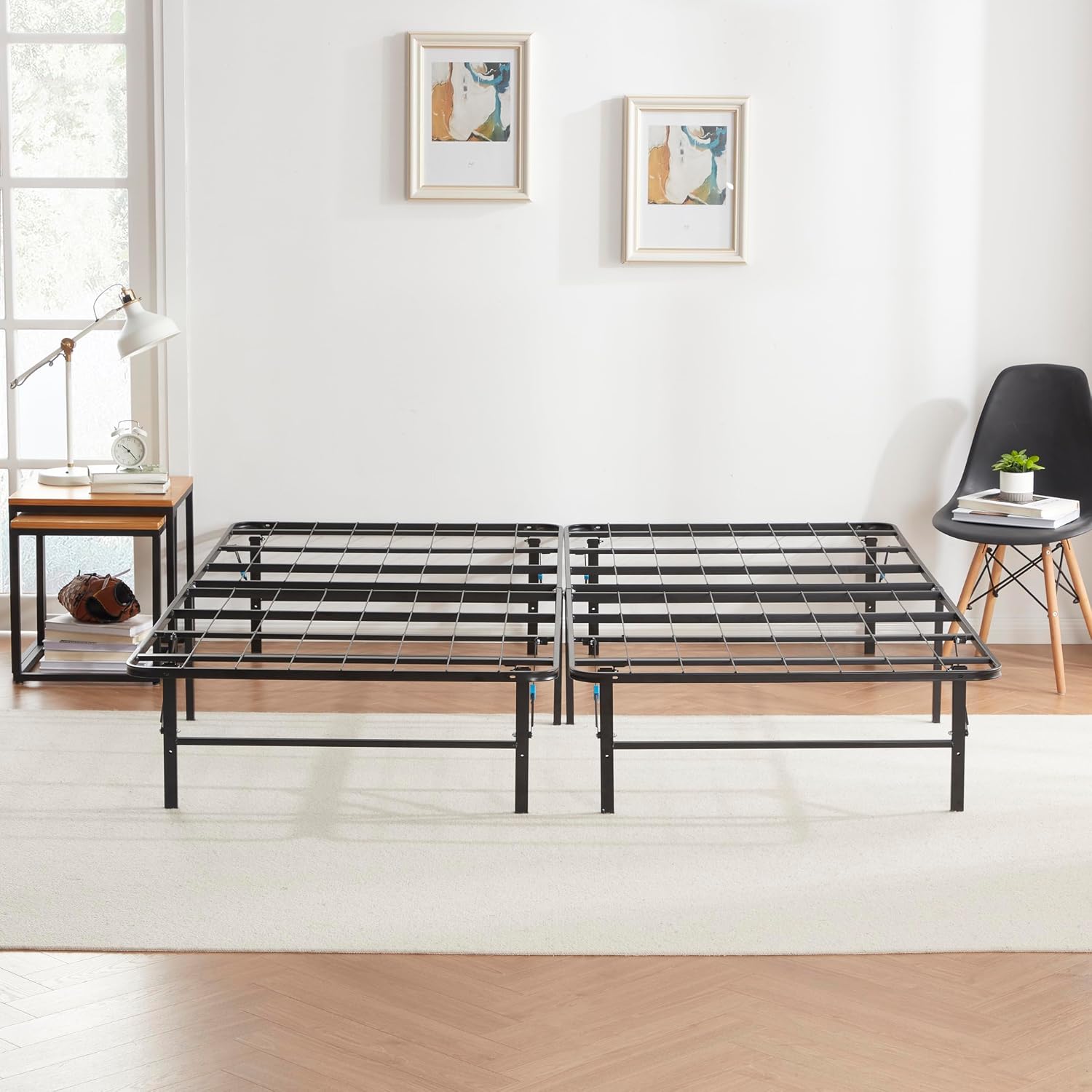 Nestl Foldable Queen Bed Frame, Platform Bed Frame, Steel, Easy Tool Free Assembly, 14 Inches High, Queen, Black