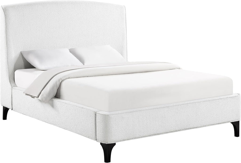 Coaster Home Furnishings - Mosby - Wood - Upholstered Bed with Curved Headboard, Boucle Upholstery and Wingback Design - Bedroom - Eastern King Size - Snow - 306020KE