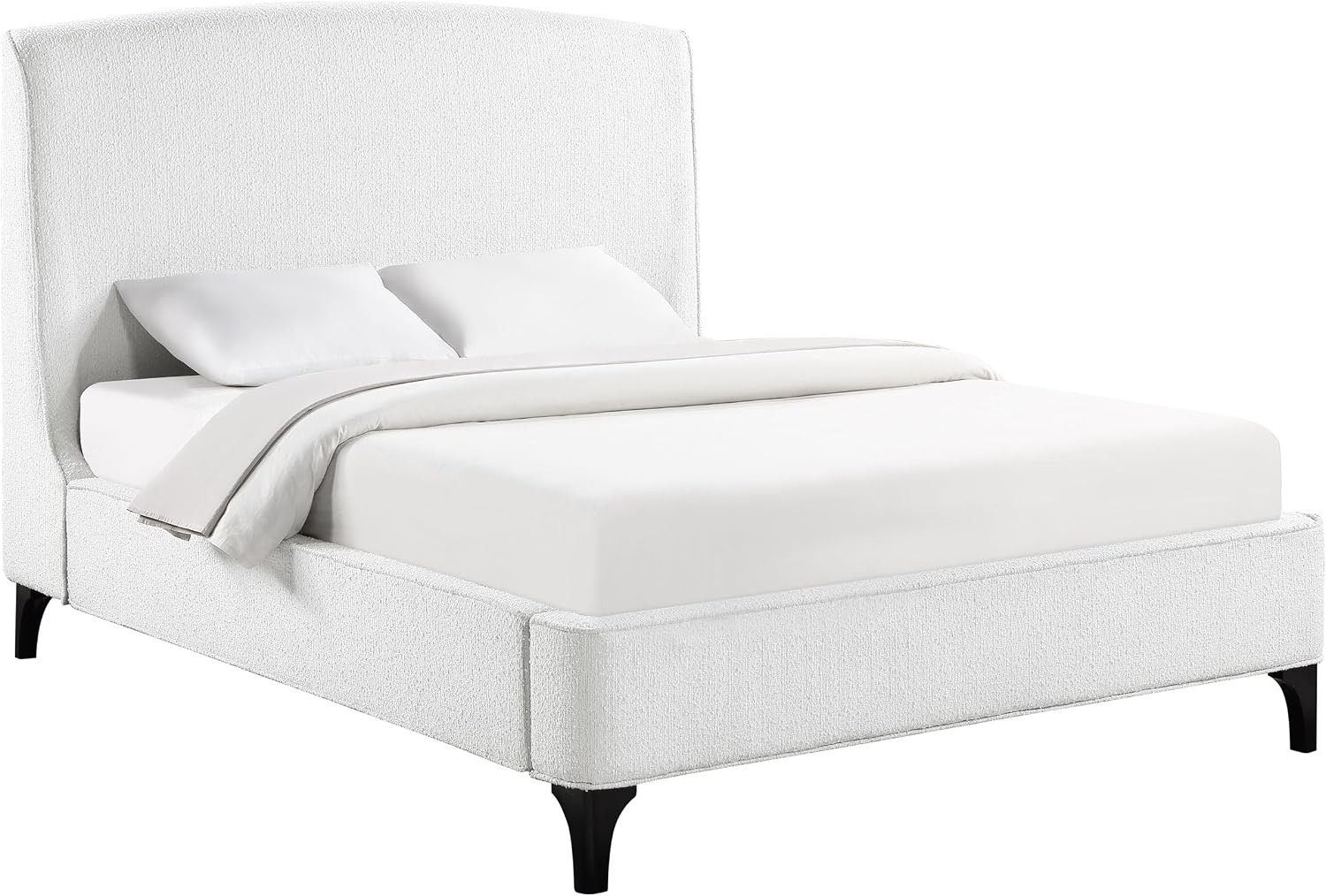 Coaster Home Furnishings - Mosby - Wood - Upholstered Bed with Curved Headboard, Boucle Upholstery and Wingback Design - Bedroom - Queen Size - Snow - 306020Q