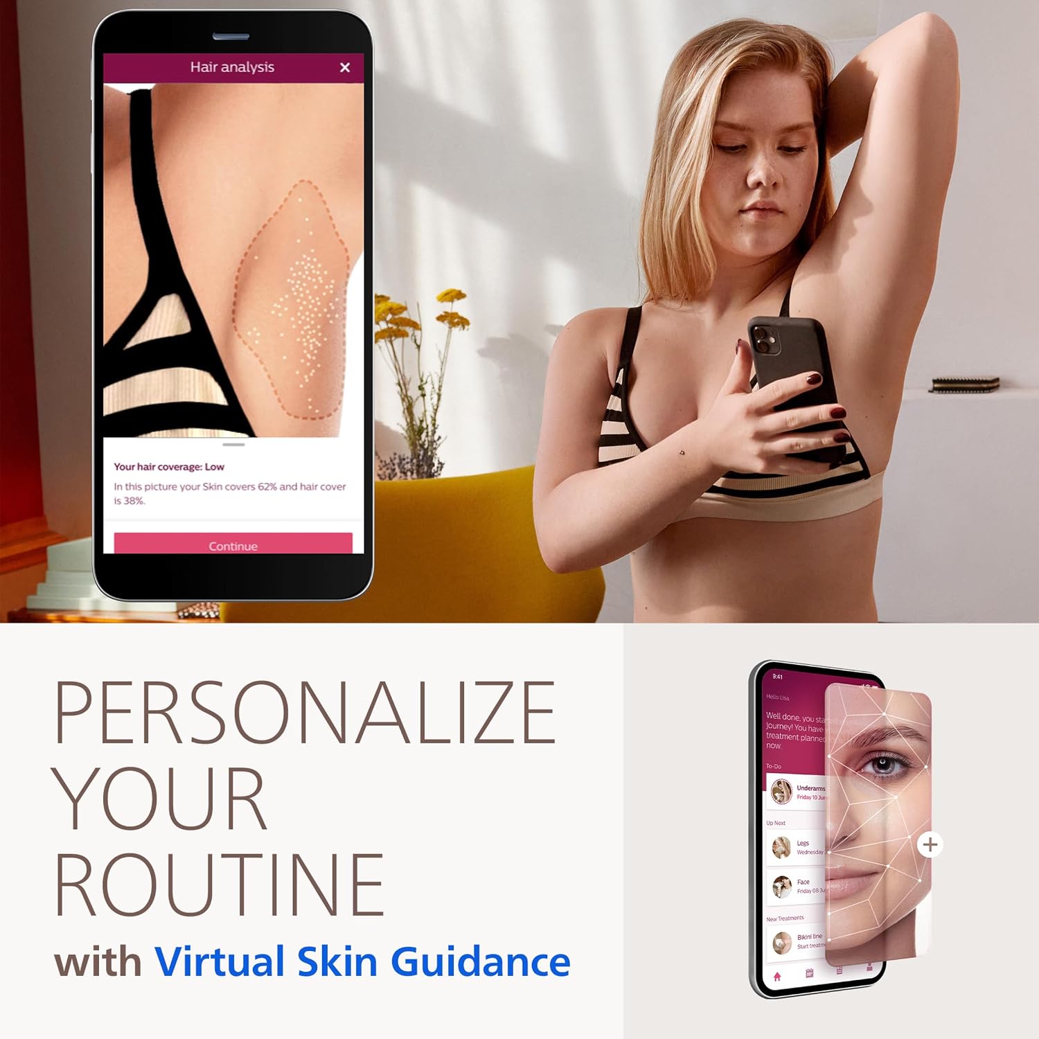Philips Lumea IPL — Salon-Like Laser Hair Removal for Women, Permanent Hair Reduction Device At Home for Face & Body — Safe & Painless for Face, Bikini, Body, 5 Settings & Skin Sensors, BRI984/03