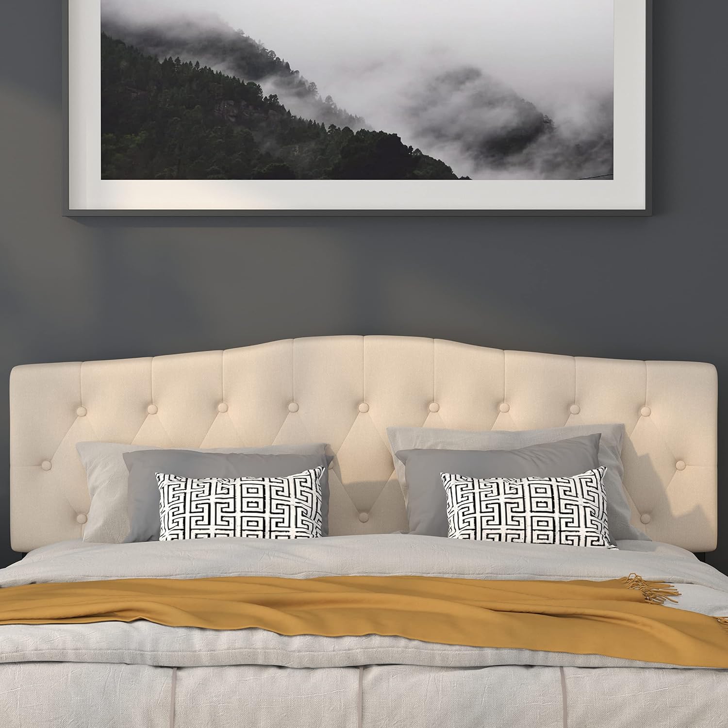 Flash Furniture Cambridge Button Tufted and Diamond Stitched Upholstered King Size Headboard in Beige Fabric