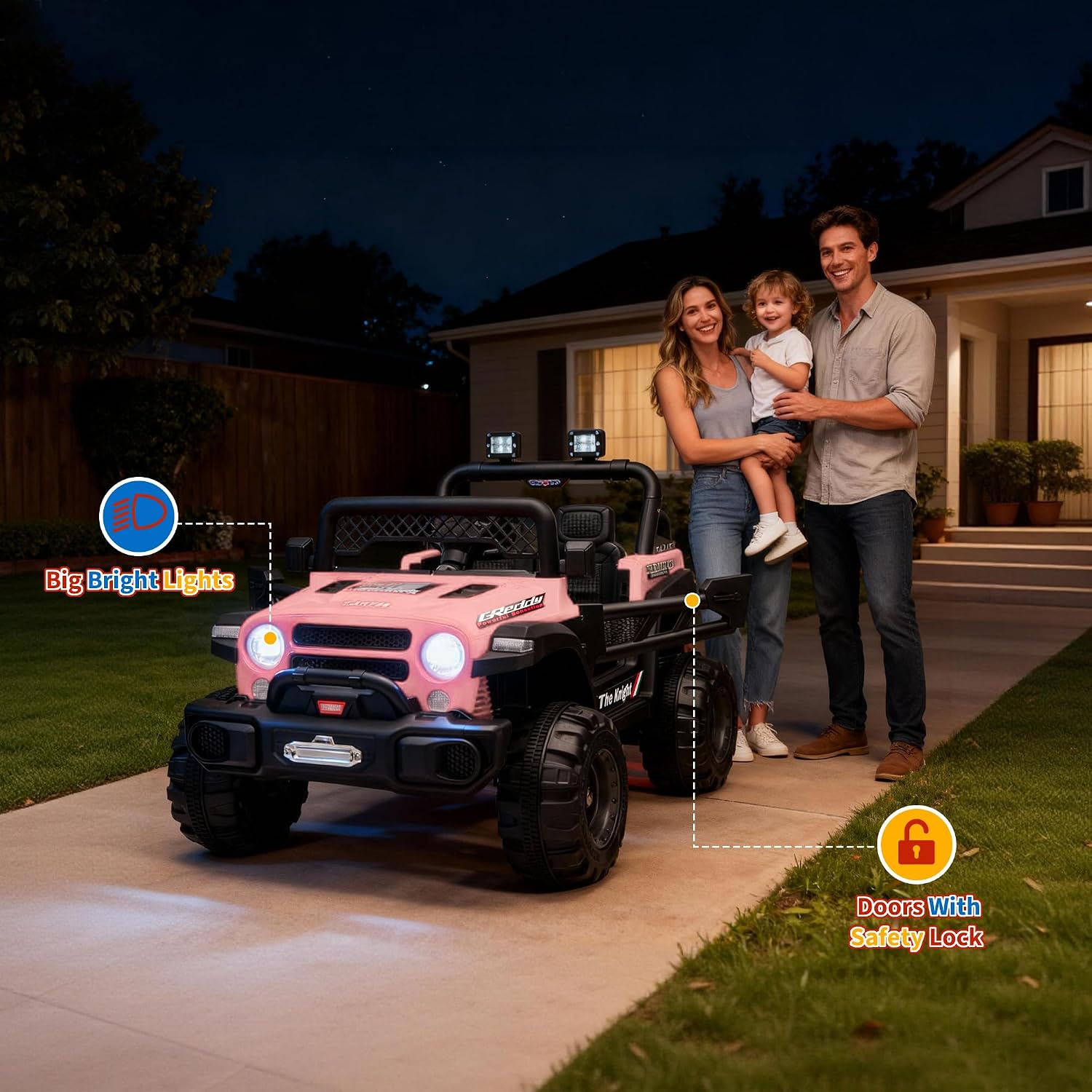 12V Ride on Truck，Kids Electric Car with Parent Remote Control| Features 3 Speeds Up to 6MPH, 2 * 550w Moto, Safty Belt，Spring Suspension, LED Lights, Music for Children Aged 2-8 Years