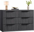 SICOTAS Dresser for Bedroom 53.5' Wide 6 Drawer Dressers & Chests of Drawers for Closet Long Large Modern TV Stand Set for Clothes Storage Fluted Clothes Closet for Hallway Entryway, Dark Grey Alder