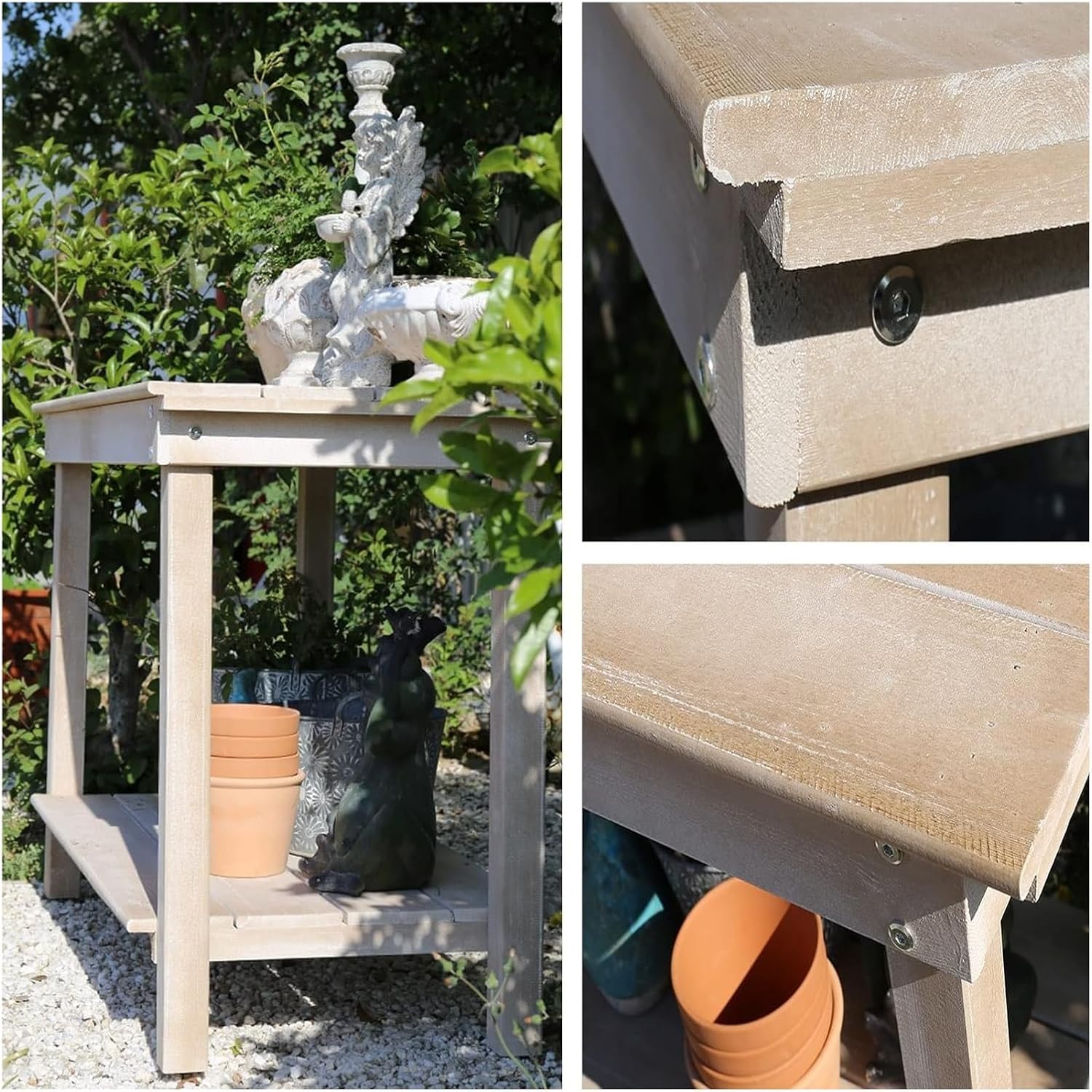 Potting Bench Table,Garden Potting Table, Outdoor Garden Potting Bench Wooden Workstation Table Open Shelf Multifunction Storage Flower Plant Workstation for Patio Courtyards Balcony, Brown