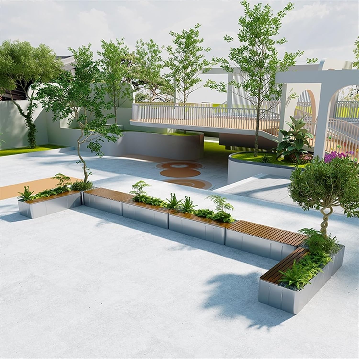 Bench with Planter Box, Outdoor Garden Planter Bench Galvanized Sheet Planter Box for Porch, Patio, Garden and Backyard Garden Bench