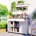 Merax Outdoor Potting Bench, Large Horticulture Work Table Workstation with Storage Cabinet Shelf & Planting Working Console for Patio/Lawn/Garden, White