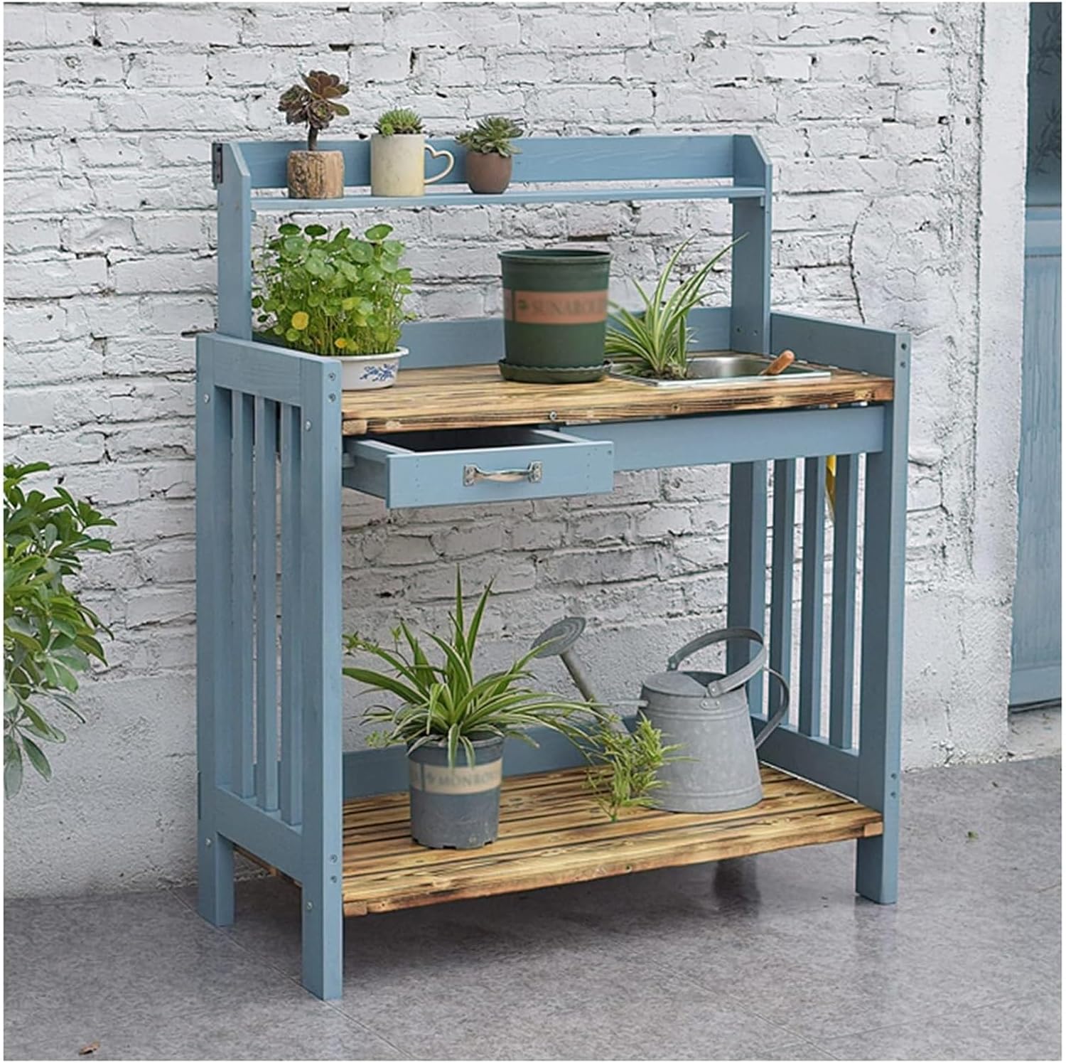 Plant Stand Indoor, Flower Display Stand, Garden Potting Bench Table, Tool Storage Rack, Adjustable Shelf Rack, Removable Sink