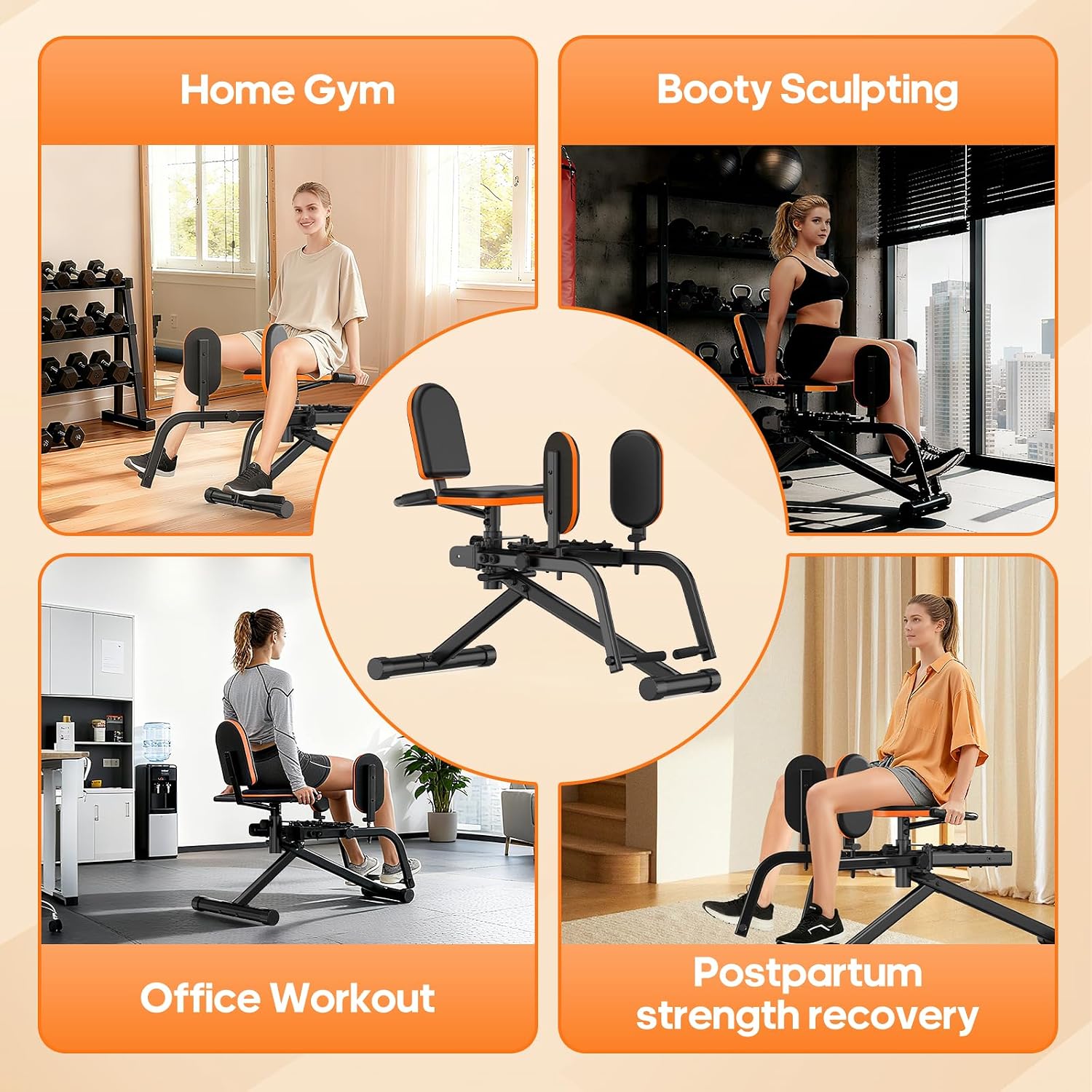HXD-ERGO Hip Abductor/Adductor Machine for Home Gym, 6-Level Glute Machine & Thigh Workout Equipment, Booty Builder with Plush Padding, Compact Leg Exercise Euipment for Women & Men