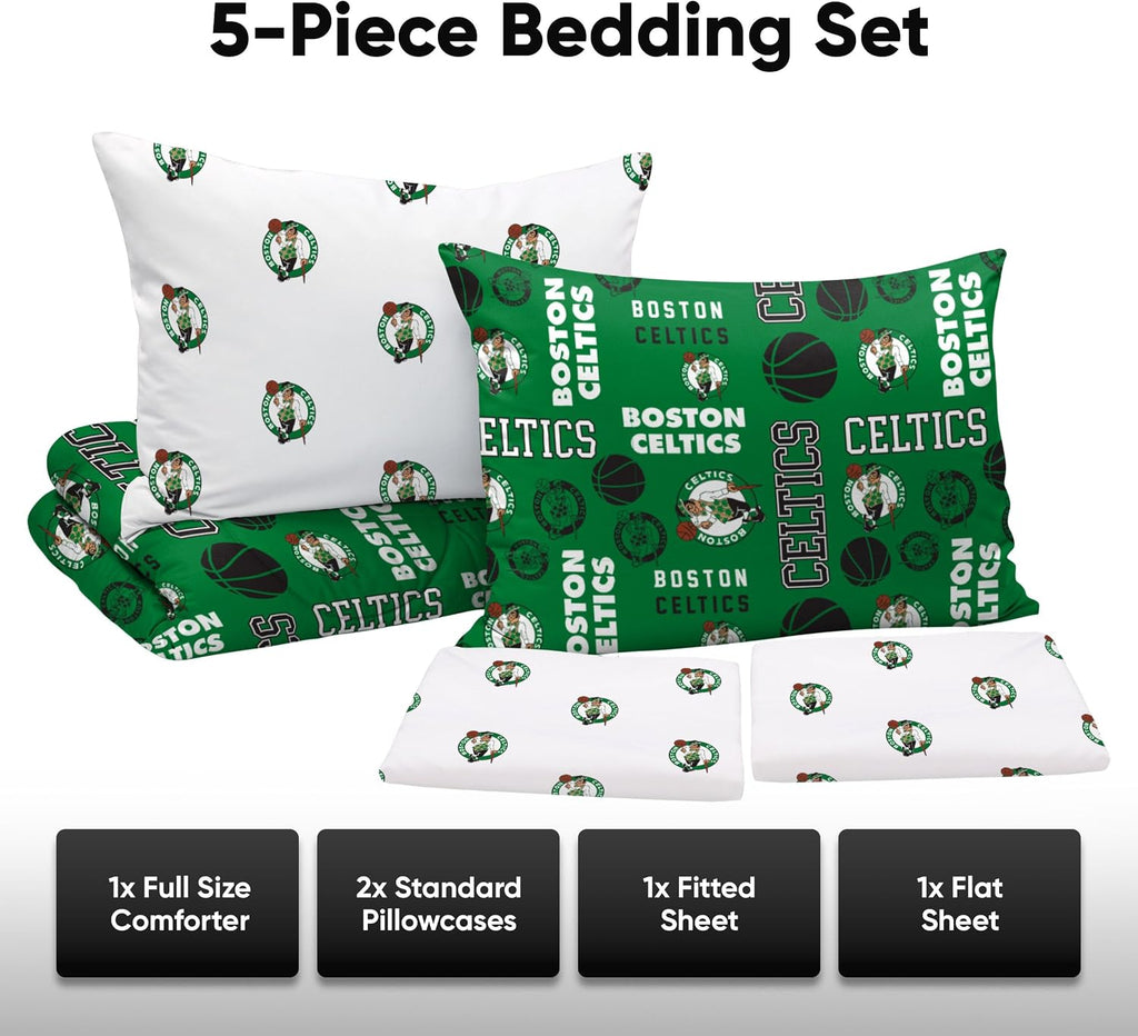 FOCO Unisex-Adult NBA Team Logo Bed in a Bag Comforter, Sheets, Pillow Cases Bedding 5-Piece Set
