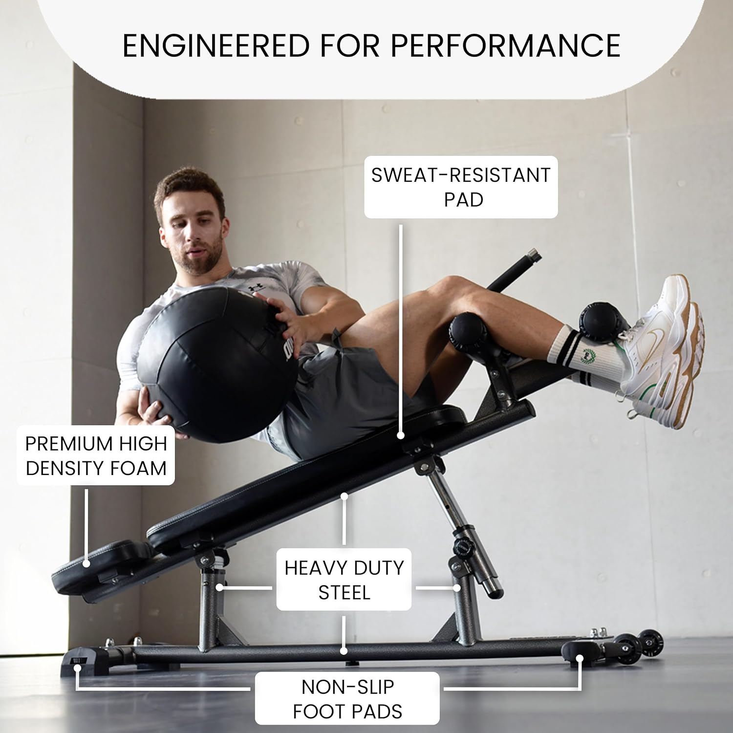 Finer Form Gym-Quality Adjustable Sit Up Ab Bench & Decline Weight Bench for Home Gym Strength Training.