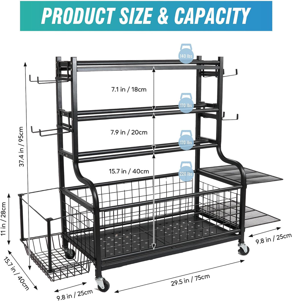 STUFFSTASH Dumbbell Rack for Home Gym, Heavy Duty Weight Rack for Dumbbells, Adjustable Dumbbell Stand with Storage, 700LB Capacity Gym Equipment Organizer with Wheels