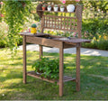 Wooden Outdoor Potting Bench Workstation Table with Storage Shelf, Dry Sink and Expandable Sliding Tabletop for Cutting and Potting Vegetables, Herbs, and Other Plants (Brown)