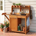 OOOK Potting Bench, Nordic Scots Pine Potting Table with Sliding Tabletop, Removable Sink, Garden Bench, Workstation for Outside Patio Lawn, Wooden Garden Work Station