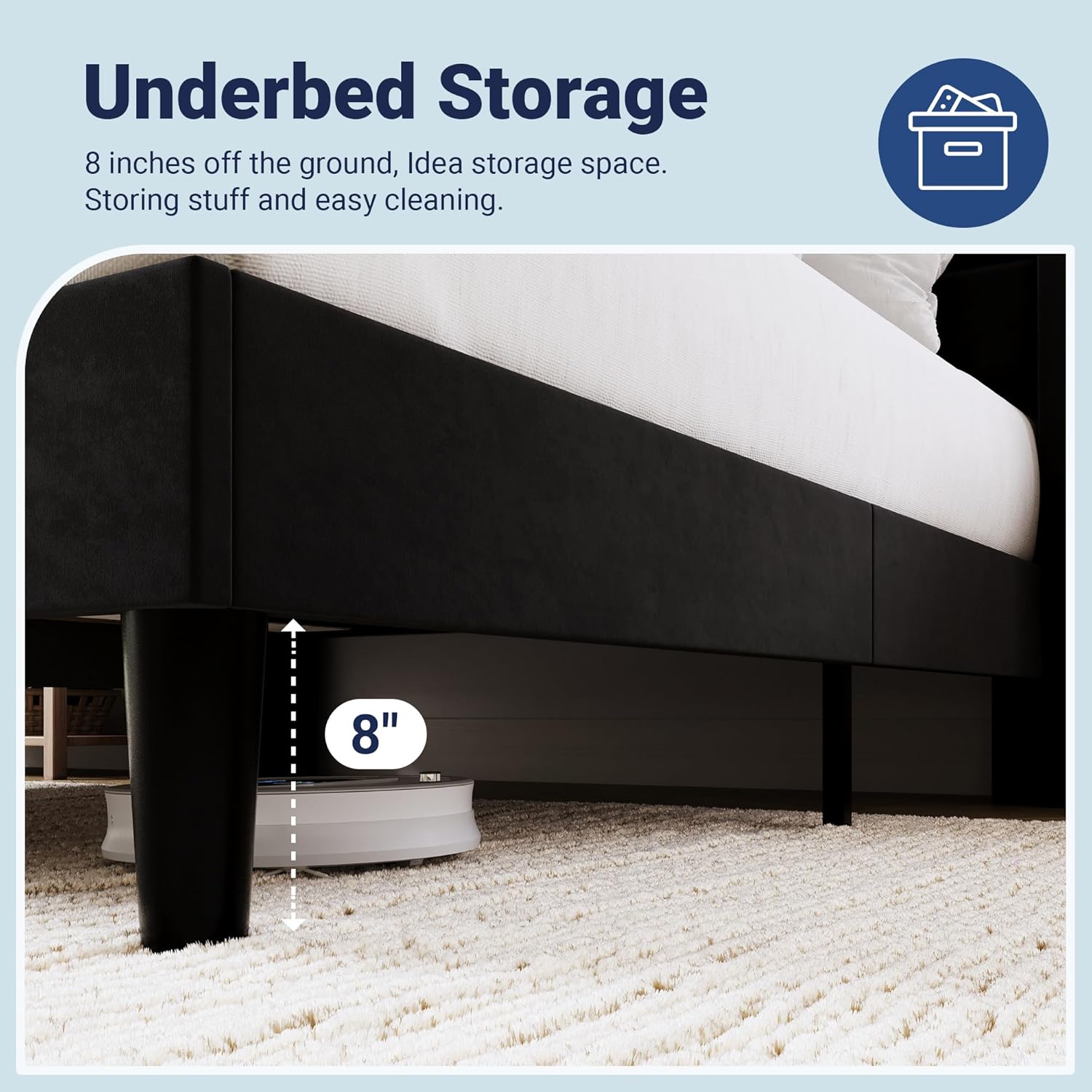 Allewie Full Size Platform Bed Frame with Charging Station & Storage Headboard, Upholstered Velvet Wingback Design & USB Port, Strong Wooden Slats Support, No Box Spring Needed, Easy Assembly, Black