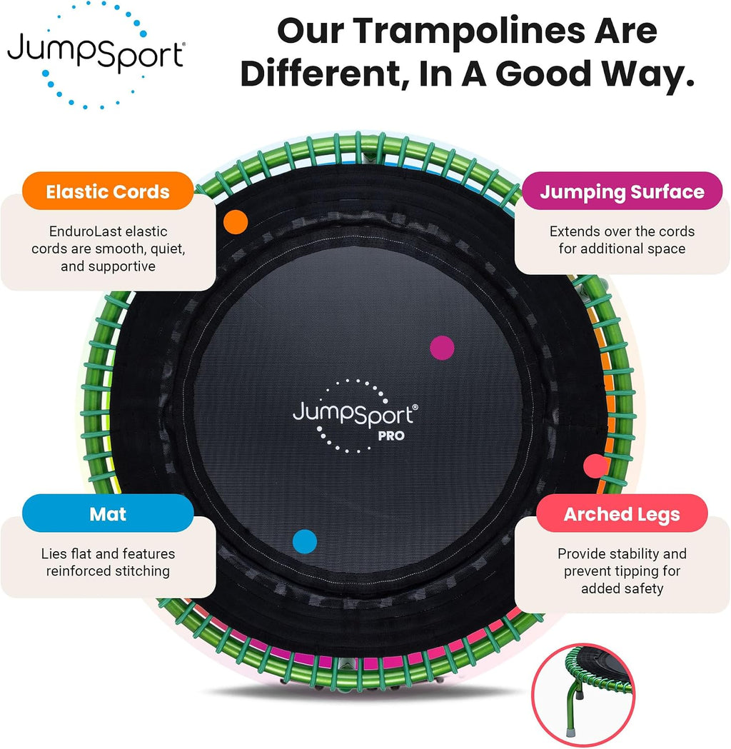 JumpSport 350 PRO 39 Inch Fitness Trampoline Indoor Rebounder Cardio Workout Equipment 300 lb Capacity