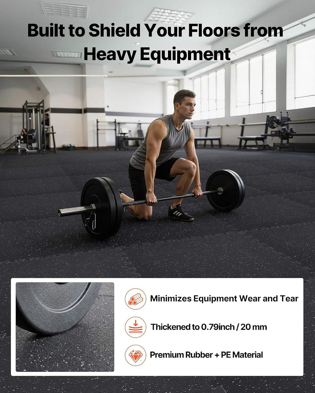 VEVOR 0.79Inch 48sq.ft 12 Tiles Gym Flooring for Home Gym, Rubber Top with High Density EVA Foam, 24 x 24In Gym Floor Exercise Equipment Mats, Interlocking Gym Mats, Puzzle Workout Mats, Black & Gray