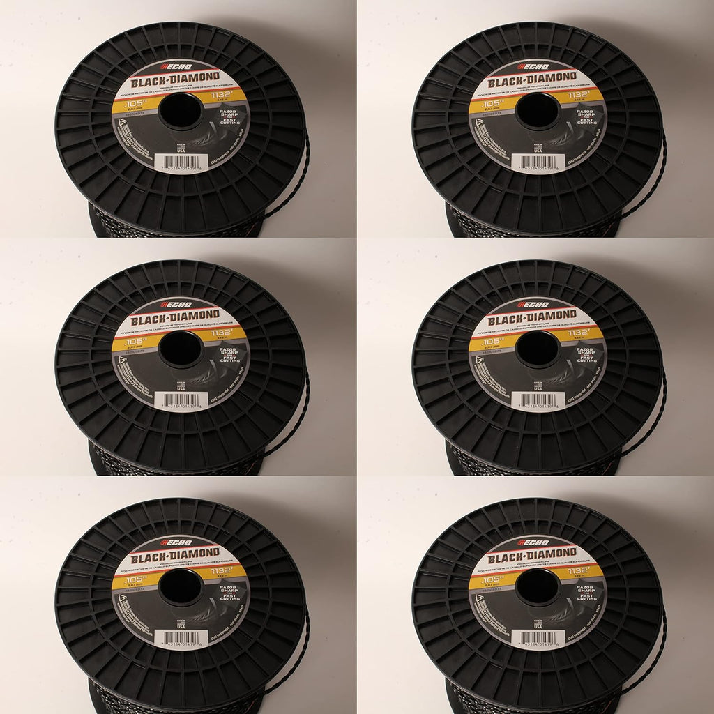 ECHO 6 PK 330105075 .105' Black Diamond Trimmer Line Spool 1,132' Square Twisted