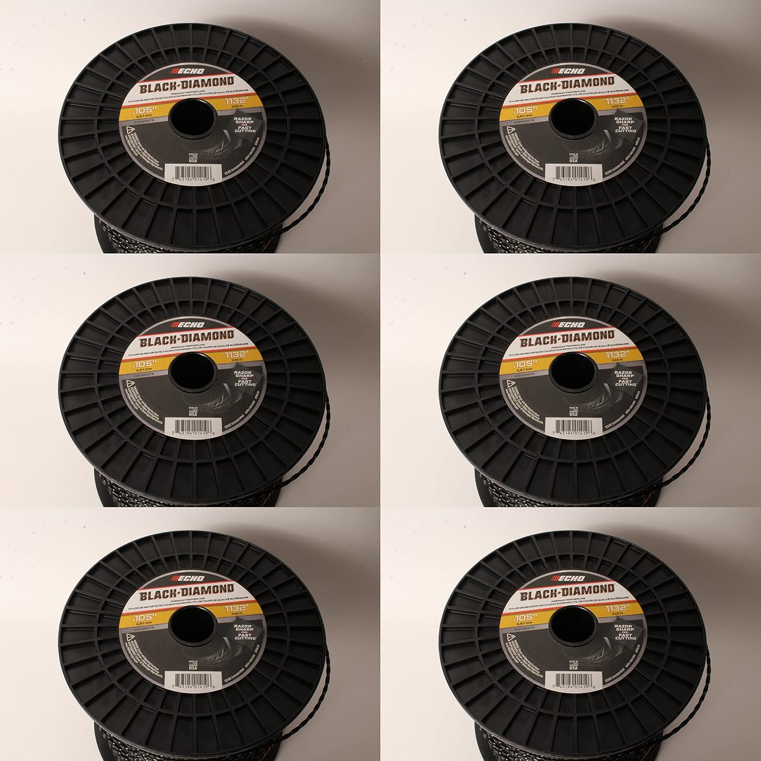 ECHO 6 PK 330105075 .105' Black Diamond Trimmer Line Spool 1,132' Square Twisted