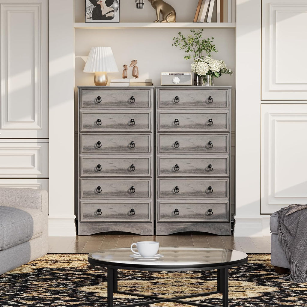 VVFLU 6 Drawer Dresser Tall, 52' Tall Grey Dresser for Bedroom, Chest of Drawers, Large Storage Organizer for Clothes, Grey Vintage, for Living Room, Bedroom, Hallway