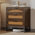 Mericonia 3 Drawer Rattan Dresser for Bedroom, Wood Dresser for Closet with Metal Handles, Small Boho Nightstand Sets, Dressers & Chests of Drawers for Bedroom, Hallway and Entryway, Walnut