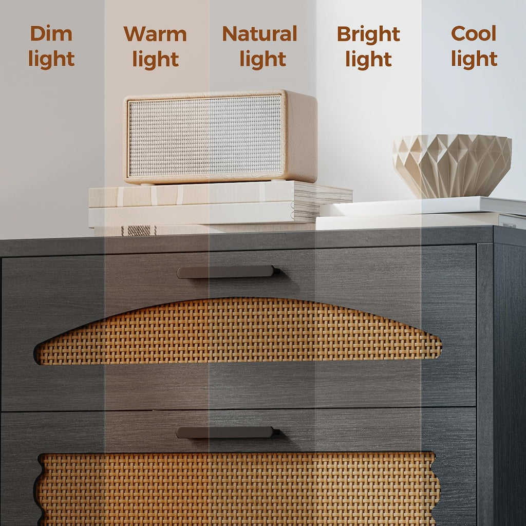 Mericonia 4 Drawer Rattan Dresser for Bedroom, Wood Tall Dresser for Closet with Metal Handles, Boho Nightstand Sets, Dressers & Chests of Drawers for Bedroom, Hallway and Entryway, Black