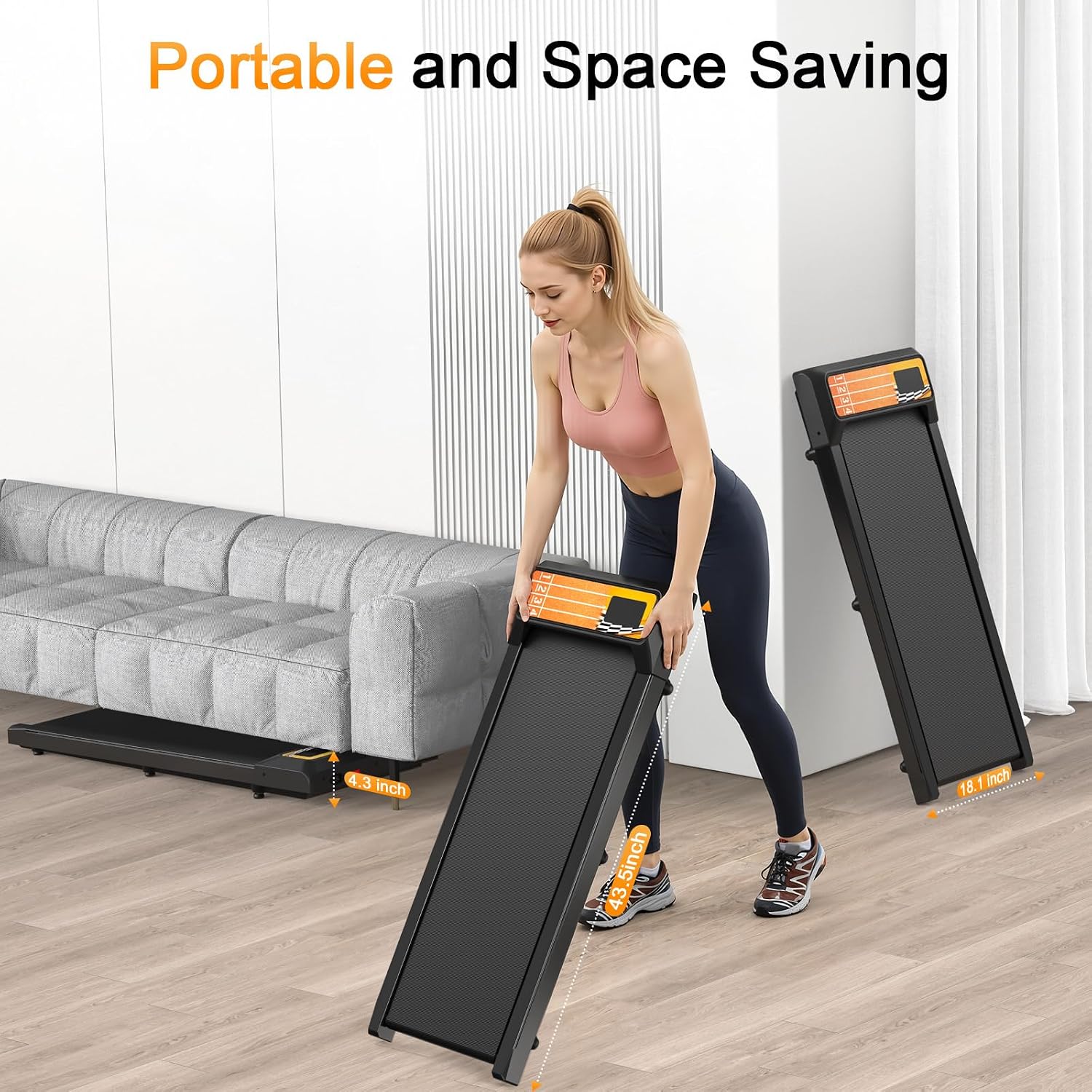 Walking Treadmill Pad with Handle Bar, Silent Fitness Equipment, Treadmill with 4-in-1 Modes, Easy Assembly, Portable Home Gym Equipment