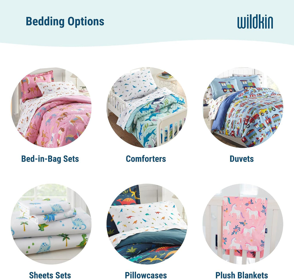 Wildkin 7-Piece Full Bedding Set – 100% Cotton Comforter, Sheets & Pillowcase for Cozy Cuddles (Dinosaur Land)