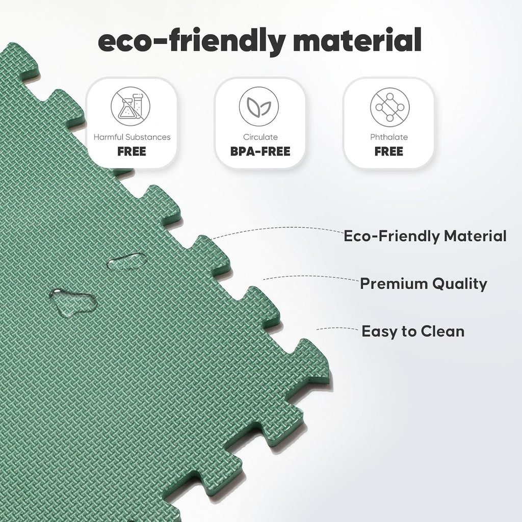 36 Pack Home Gym Mat, Puzzle Exercise Mat, EVA Interlocking Foam Floor Tiles for Home Workout Equipment and Kids' Play Areas -, 24 in x 24 in x ½ in, Green 36 Tiles