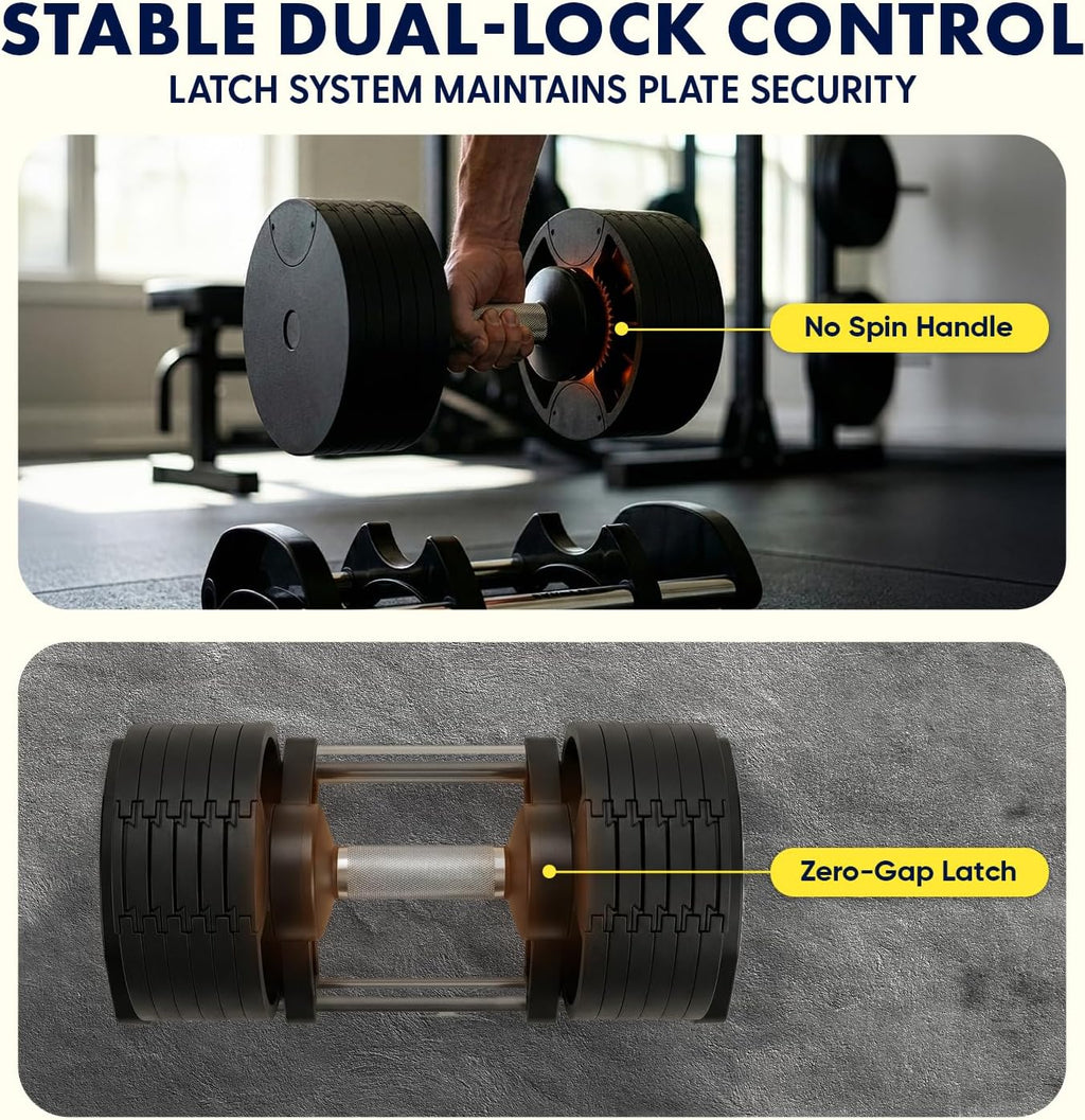 SQUATZ Adjustable Dumbbells with Quick Weight Change, Space-Saving Dumbbell Set with Anti‑Slip Handle, Secure Locking System, Heavy‑Duty Plates & Base for Home Workout and Strength Training