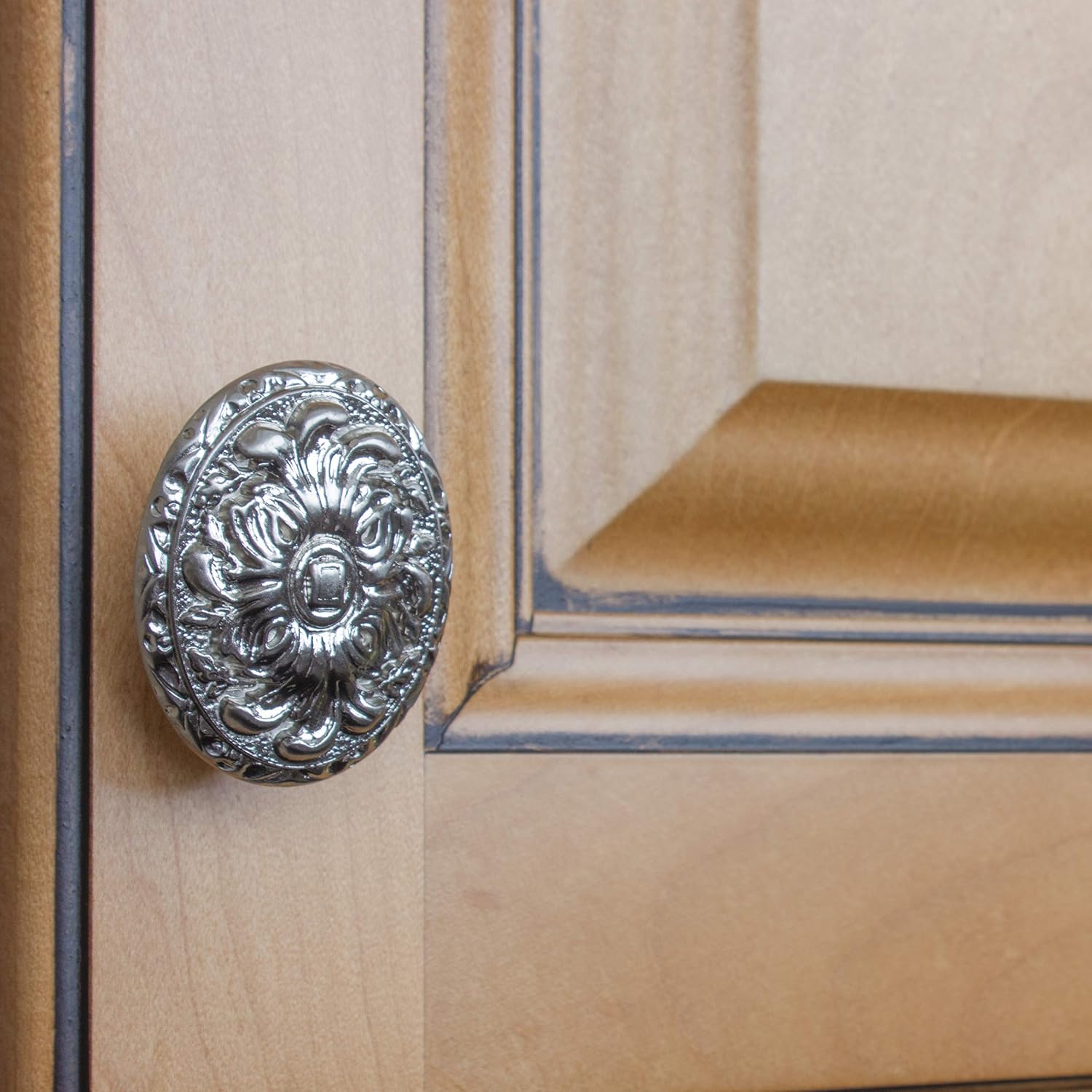 GlideRite Hardware 5710-SN-50 Old World Ornate Oval Cabinet Knobs, 50 Pack, 2', Satin Nickel