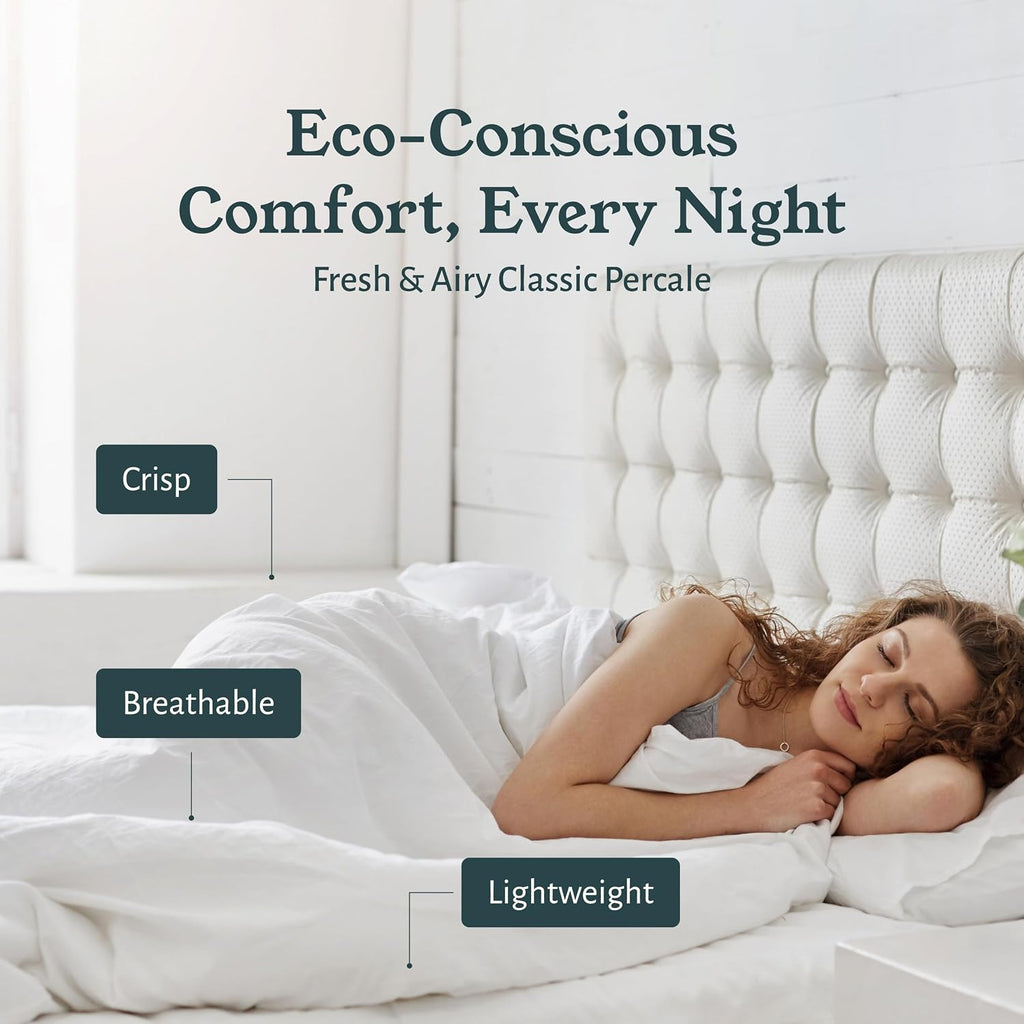 California Design Den Pack of 2 Percale Sheets King Size Set - 100% Organic Cotton, Deep Pocket King Sheets Sets, Crisp, Breathable and Lightweight Bedding - White
