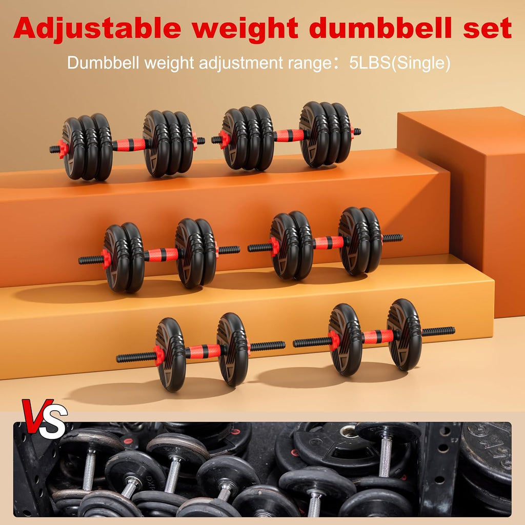Adjustable Dumbbell Set, 10/20/30/45/70/90lbs, 5 in 1 Multi-Function Dumbbells Set Converts to Barbell & Kettlebell, Weight Set for Home Gym Workout, Suitable for Men/Women Strength Training