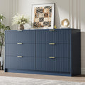 MAISONARIA 6 Drawer Dresser for Bedroom, 55' Wide Modern Chest of Drawers with Gold Metal Handles, Fluted Wood TV Stand for Living Room, Hallway(Navy Blue)