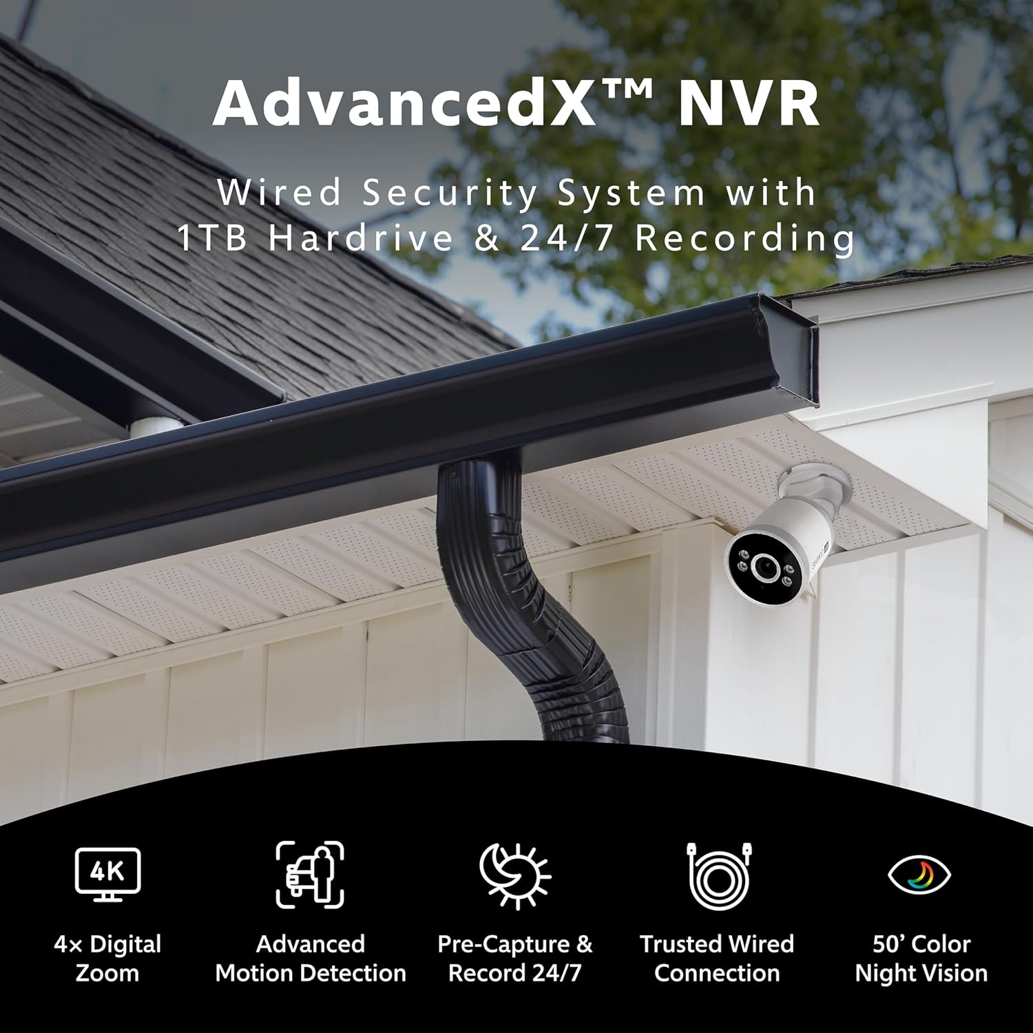 Swann AdvancedX™ 4K Wired NVR Security Camera System, 8 Channels, 4 Outdoor PoE Cameras, 1TB Hard Drive Storage, Color Night Vision, Video Analysis (4 Dome Cameras 8 Channel NVR 4K 1TB HDD)