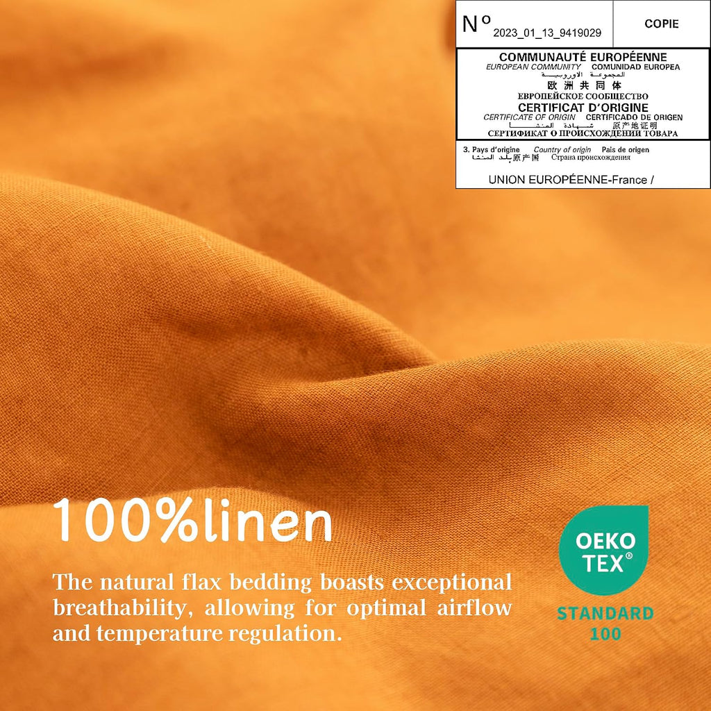 EVERLY Linen Sheets Set Full Size,100% French Stonewash Pure Linen Sheets Set,4Pieces (1Flat Sheet,1Fitted Sheet,2Pillowcase) Suitable for Hot Sleepers,16Inch Deep Pocket Natural Bedding Set-Caramel