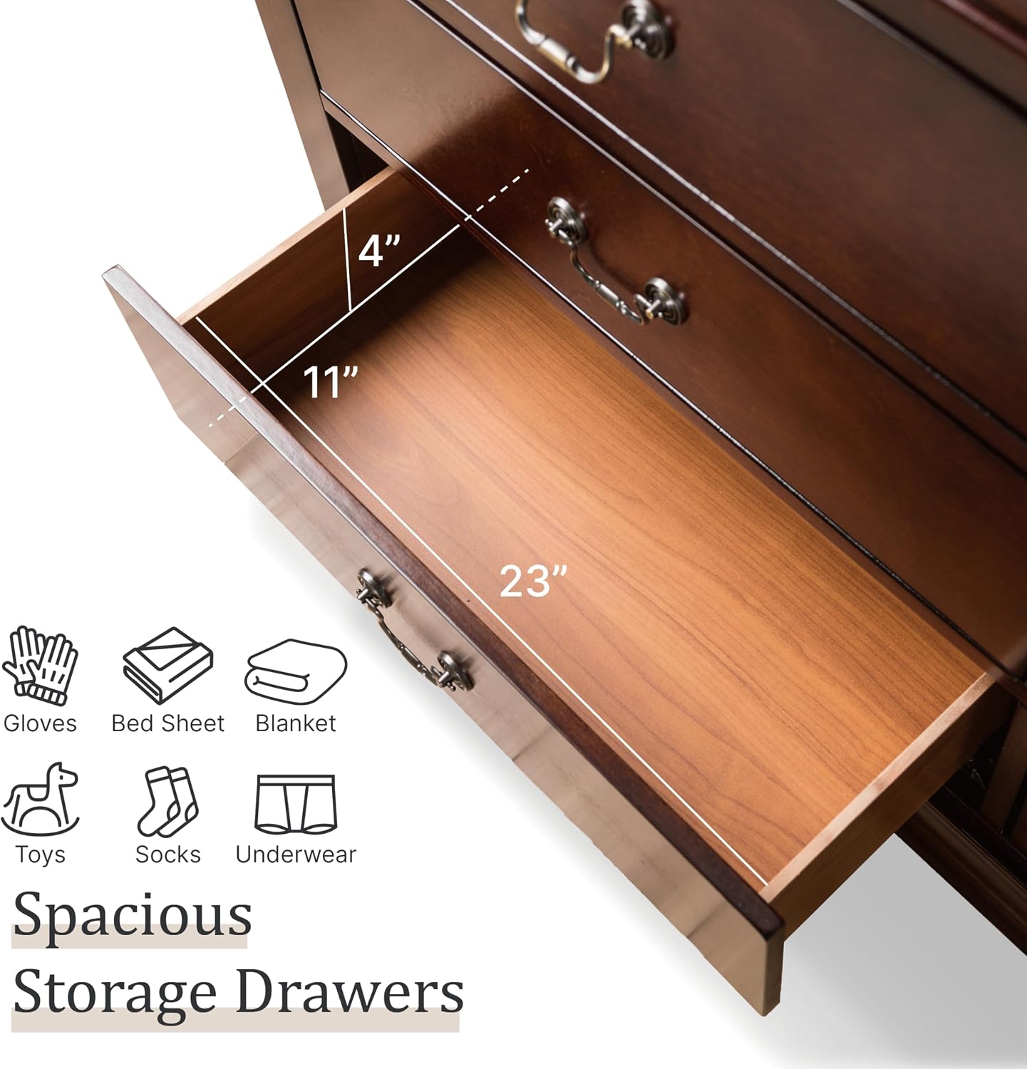 Furniture of America Louis Philippe Traditional Solid Wood 4 Piece Bedroom Set, Full Bed Frame, Nightstand, and Dresser with Mirror, Bedframe with Headboard and Footboard, Box Spring Needed, Cherry