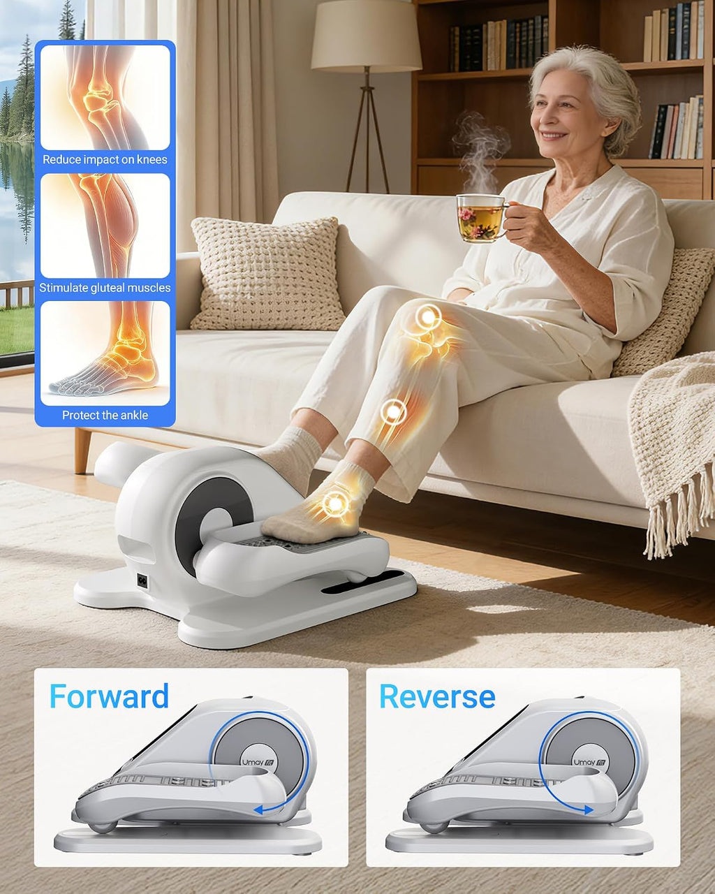 UMAY Under Desk Elliptical Machine, Electric Eclipse Leg Exerciser While Sitting for Seniors with 12 Speeds, Foot Peddler Exercise Machine, Manual & Auto Mode, Seated Pedal Exerciser for Home Office