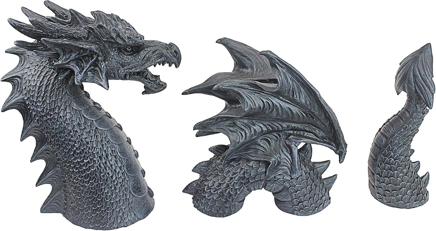 Design Toscano The Dragon of Falkenberg Castle Moat Lawn Garden Statue, 28 Inch Long, 14 Inch Tall, Cast Stone Resin, Gray Stone Finish